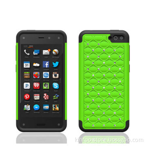 Rugged Silicone and PC Stand Case for Amazon Fire phone with Fake Crystal